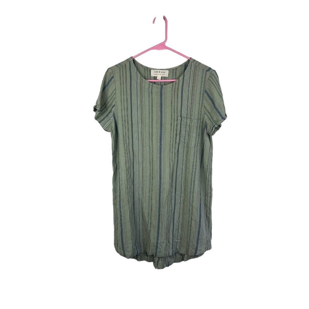 Cloth and Stone green striped short sleeve mini dress linen blend size large